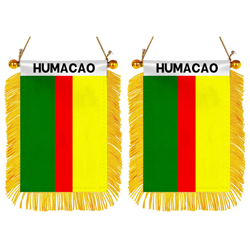 Humacao, Puerto Rico Flag  Mini Car Rearview Mirror Flag Banner - 2PC