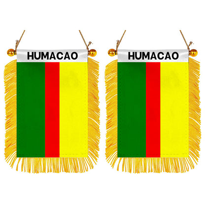 Humacao, Puerto Rico Flag  Mini Car Rearview Mirror Flag Banner - 2PC
