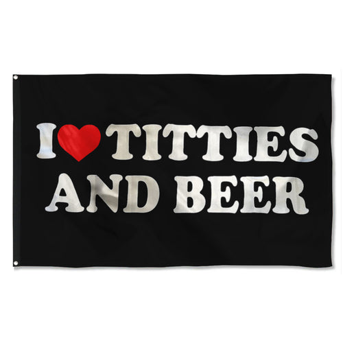 Fyon I Love Titties and Beer Flag Banner Black  Indoor and Outdoor Banner