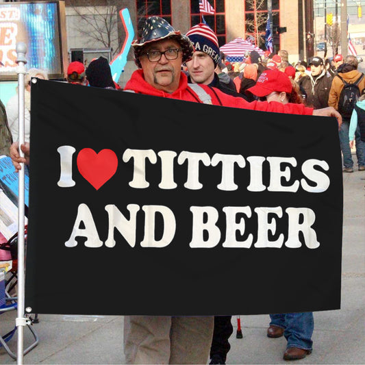 Fyon I Love Titties and Beer Flag Banner Black  Indoor and Outdoor Banner