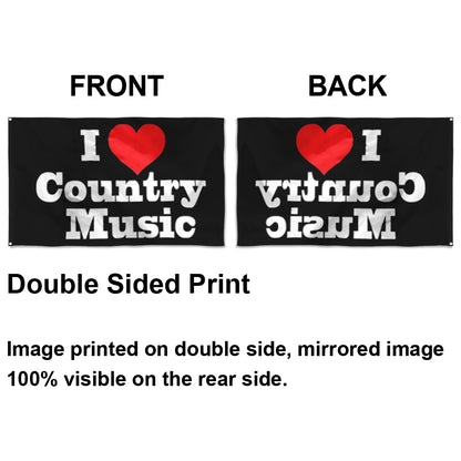 Fyon I love Country Music Flag Black Indoor and outdoor banner
