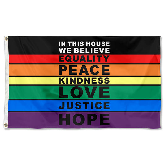 Fyon In This House LGBTQ Peace Love Flag  Indoor and Outdoor Banner