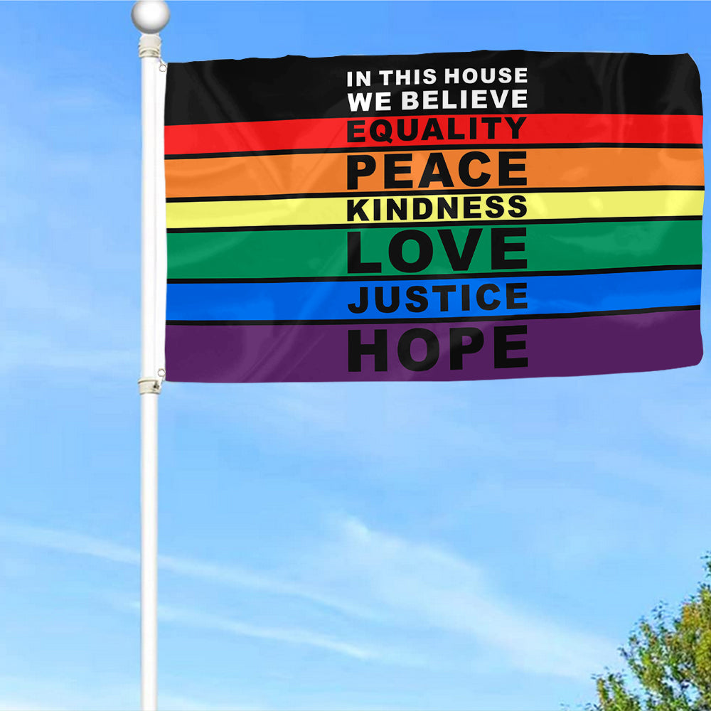 Fyon In This House LGBTQ Peace Love Flag  Indoor and Outdoor Banner