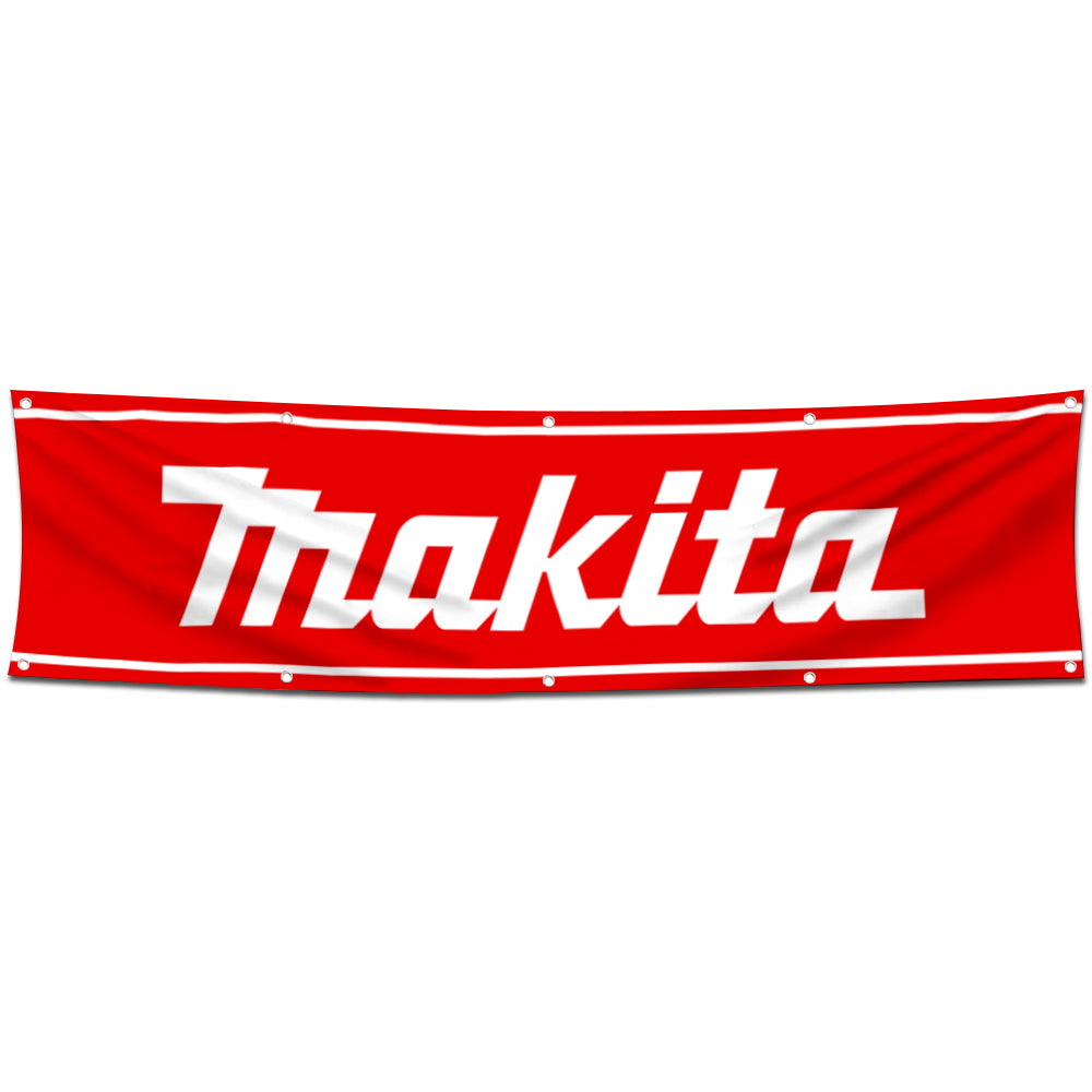 Fyon Industrial Power Tools Garage Shop Decor Banner Works for Makita Flag Red 2x8 Feet
