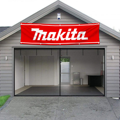 Fyon Industrial Power Tools Garage Shop Decor Banner Works for Makita Flag Red 2x8 Feet
