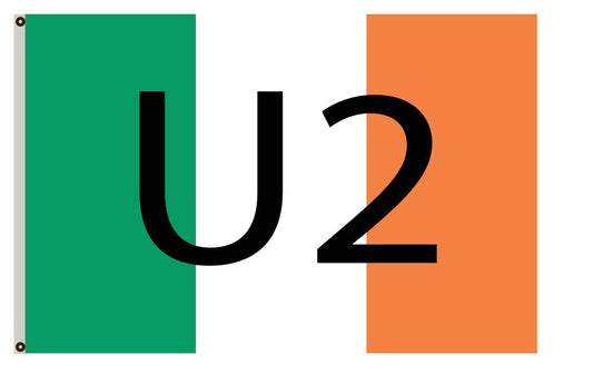 Ireland defaced with the text U2 banner landscape flag