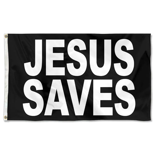 Fyon JESUS Saves Flag Black Indoor and outdoor banner