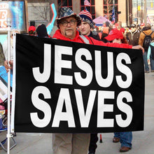 Fyon JESUS Saves Flag Black Indoor and outdoor banner