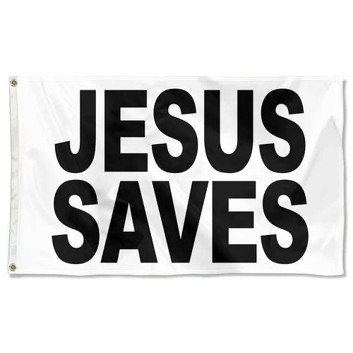 Fyon JESUS Saves Flag  White Indoor and outdoor banner