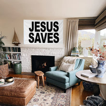 Fyon JESUS Saves Flag  White Indoor and outdoor banner