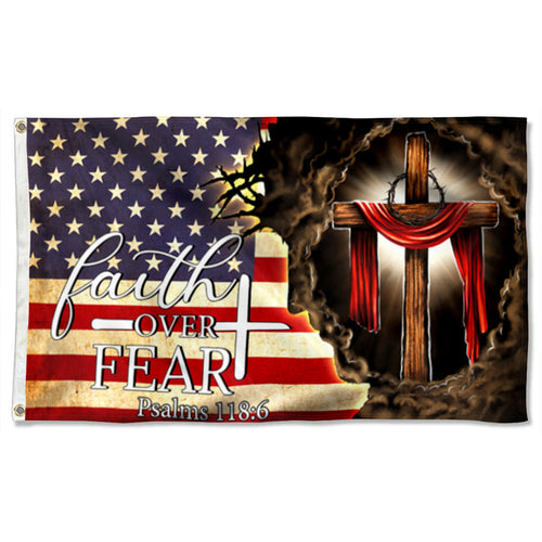 Fyon Jesus. Christian Cross. Faith Over Fear American Flag 41147 Indoor and outdoor banner