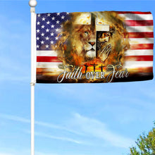 Fyon Jesus And Lion. Faith Over Fear. Christian Cross American Flag 41024  Indoor and outdoor banner