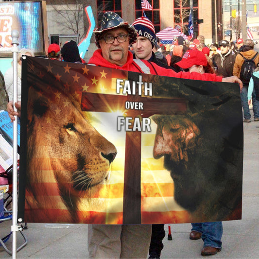 Fyon Jesus And Lion Faith Over Fear Flag 41021  Indoor and outdoor banner