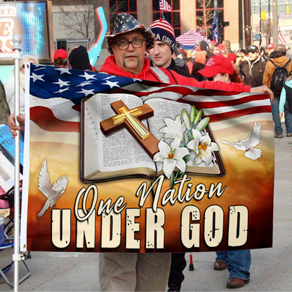 Fyon Jesus Christ One Nation Under God Flag Banner 41026  Indoor and outdoor banner