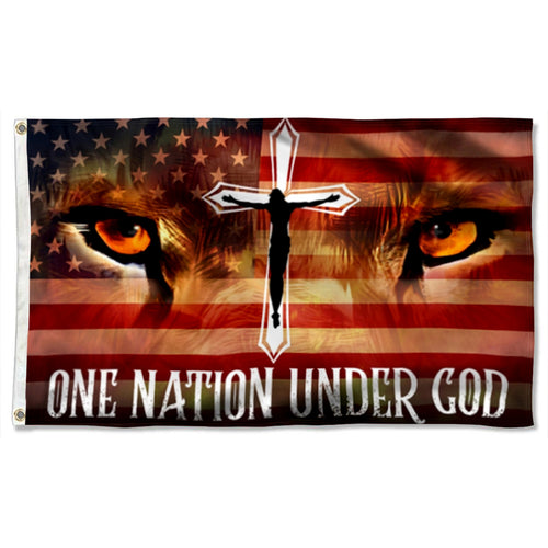 Fyon Jesus Lion Eyes One Nation Under God Flag 41152 Indoor and outdoor banner