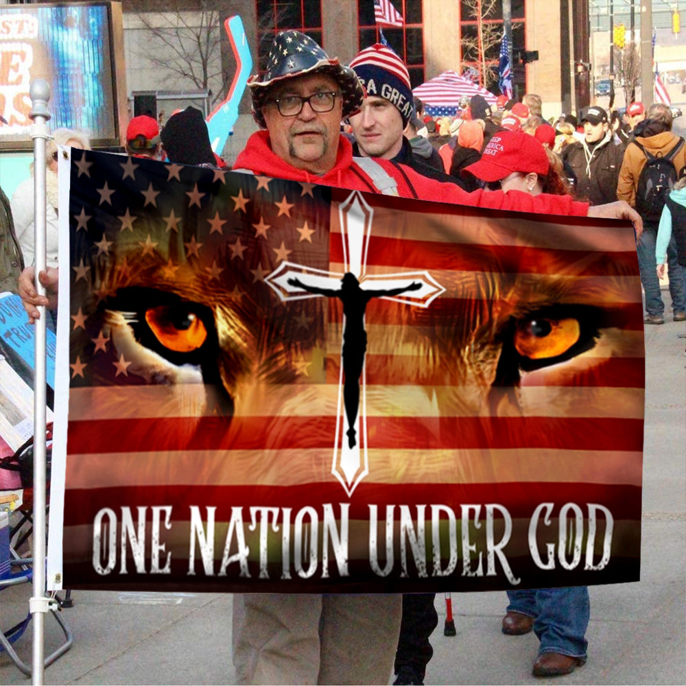 Fyon Jesus Lion Eyes One Nation Under God Flag 41152 Indoor and outdoor banner