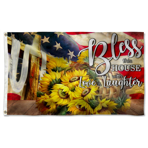 Fyon Jesus With Sunflower Bless This House With Love And Laughter Flag 41149 Indoor and outdoor banner