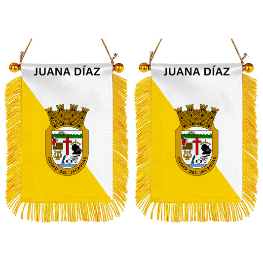 Juana Díaz, Puerto Rico Flag Mini Car Rearview Mirror Flag Banner - 2PC