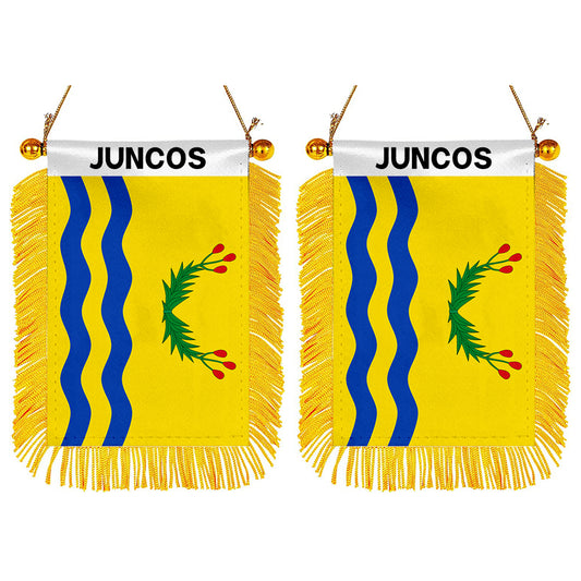 Juncos, Puerto Rico Flag Mini Car Rearview Mirror Flag Banner - 2PC