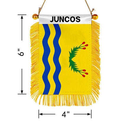 Juncos, Puerto Rico Flag Mini Car Rearview Mirror Flag Banner - 2PC