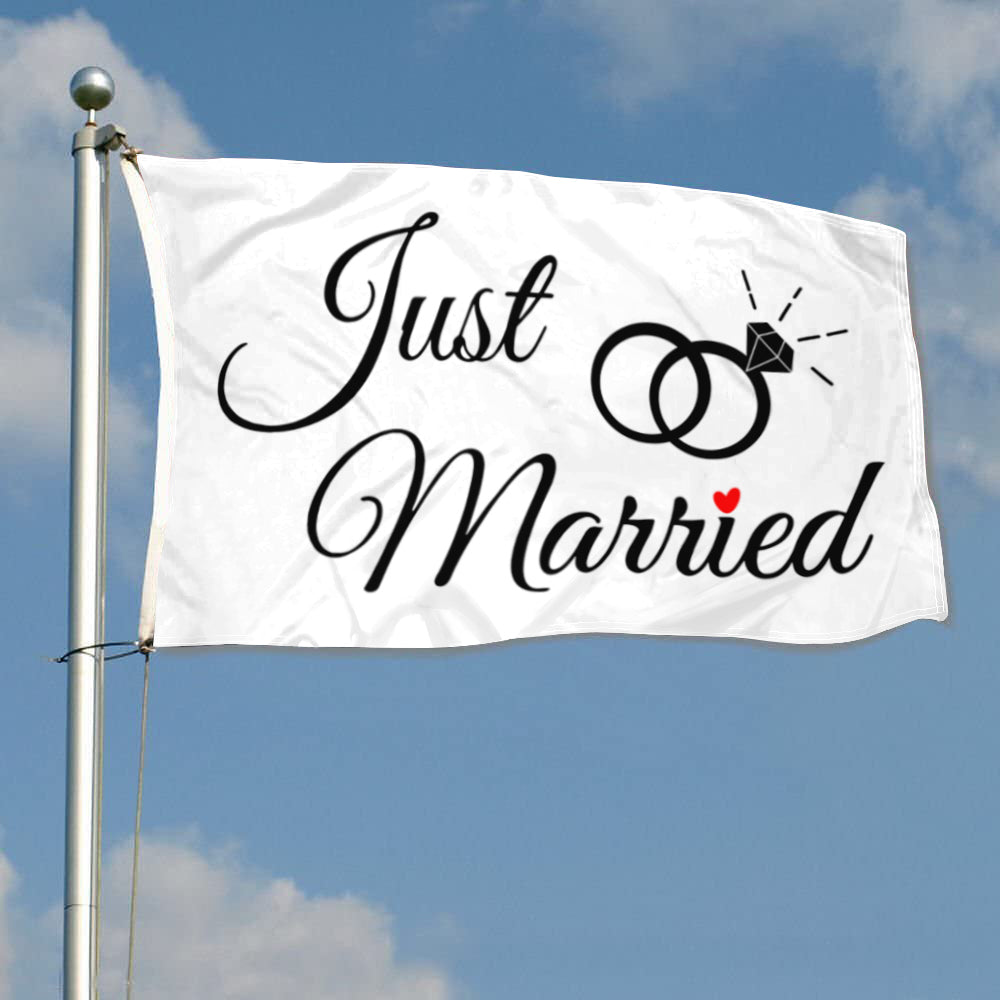 Fyon Just Married Ring Flag Blue White Flag Indoor and outdoor banner