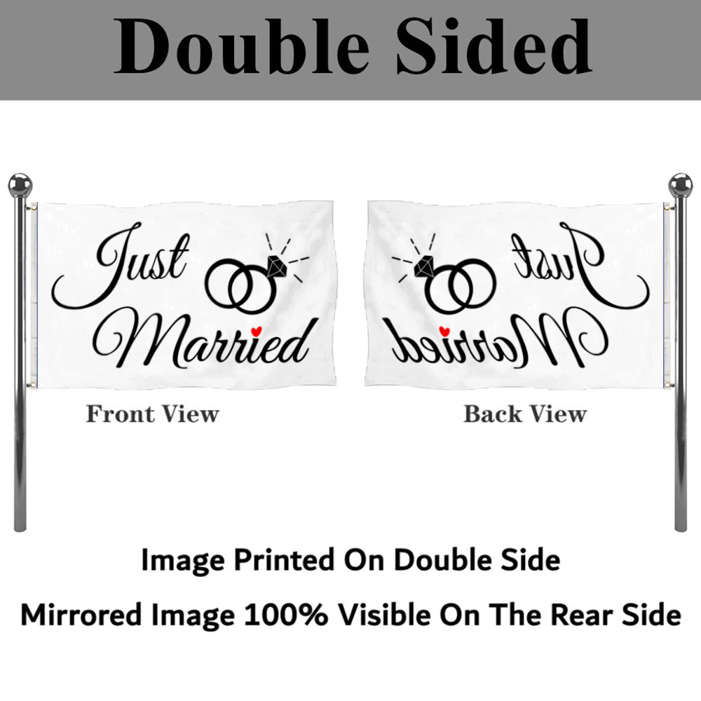 Fyon Just Married Ring Flag Blue White Flag Indoor and outdoor banner