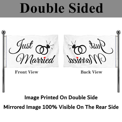 Fyon Just Married Ring Flag Blue White Flag Indoor and outdoor banner
