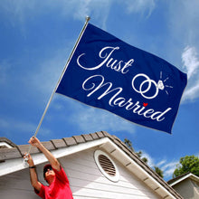 Fyon Just Married Ring Flag Blue Flag Indoor and outdoor banner