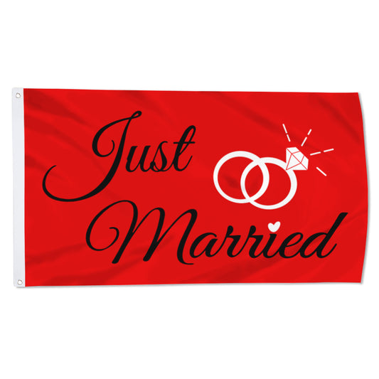 Fyon Just Married Ring Flag Red Flag Indoor and outdoor banner