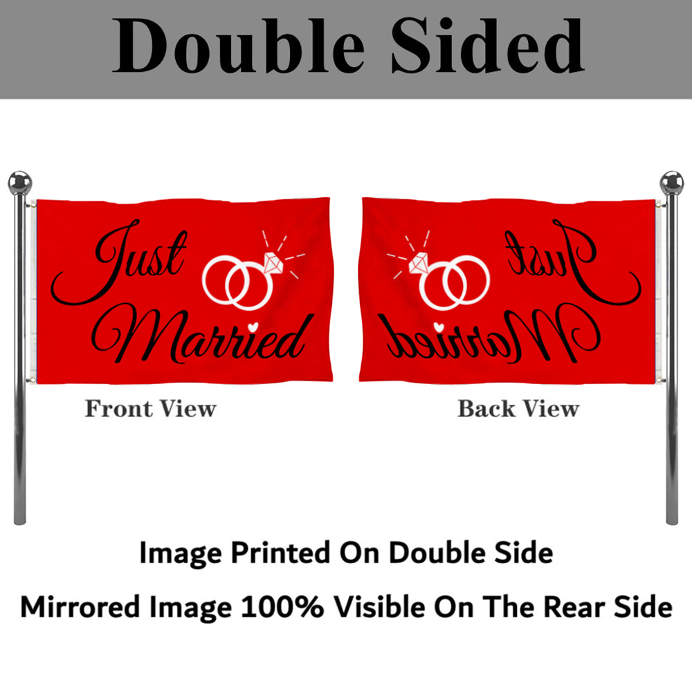 Fyon Just Married Ring Flag Red Flag Indoor and outdoor banner