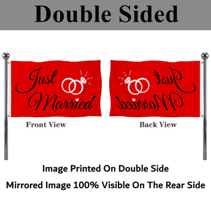 Fyon Just Married Ring Flag Red Flag Indoor and outdoor banner