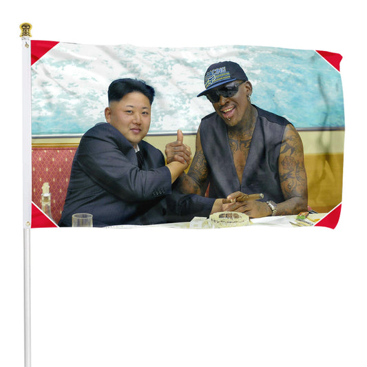 Fyon Kim Jong Un & Dennis Rodman Flag Banner