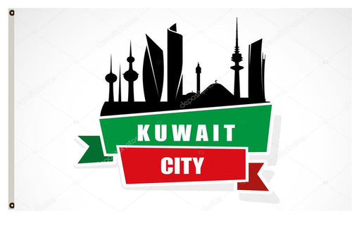 Kuwait city skyline flag