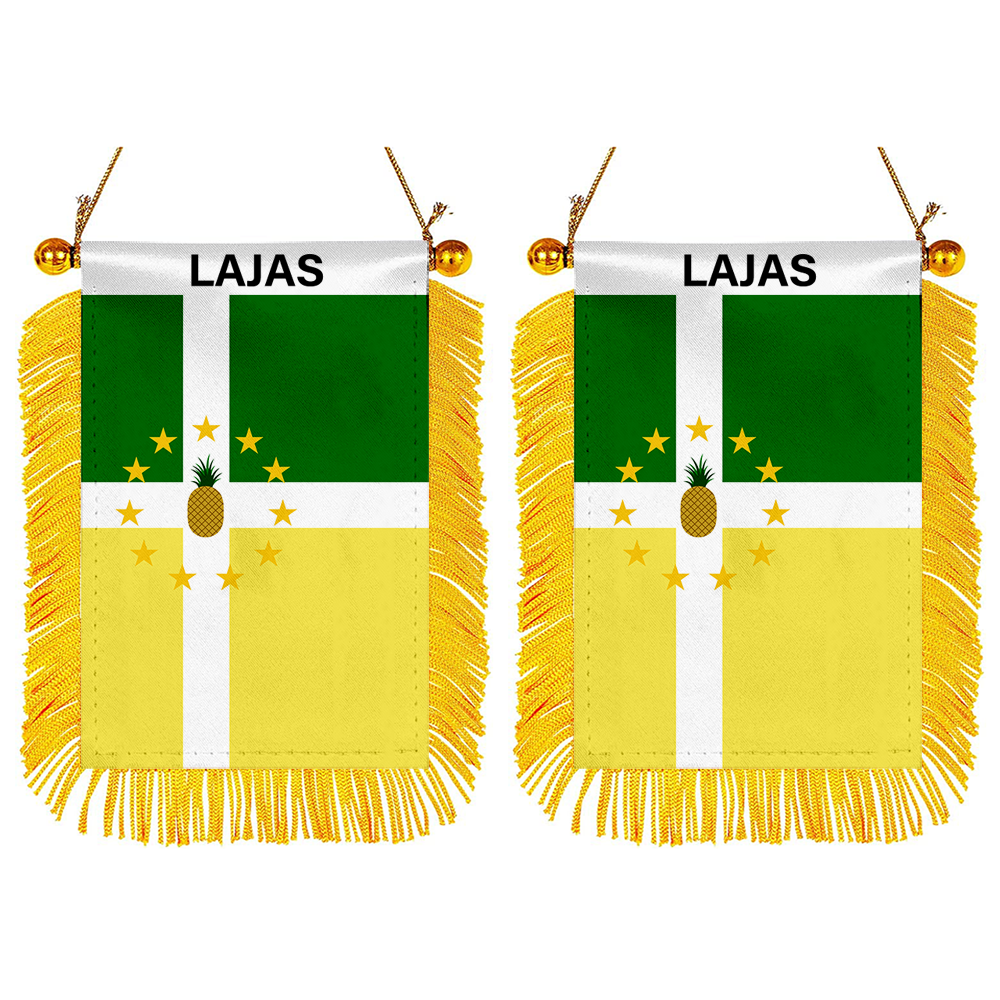 Lajas, Puerto Rico Flag Mini Car Rearview Mirror Flag Banner - 2PC