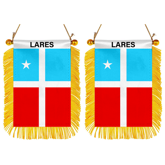 Lares, Puerto Rico Flag Mini Car Rearview Mirror Flag Banner - 2PC