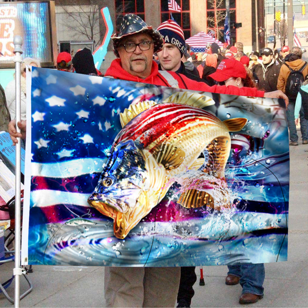 Fyon Largemouth Bass Fishing American Flag 41554 Indoor and outdoor banner