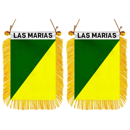 Las Marías, Puerto Rico Flag  Mini Car Rearview Mirror Flag Banner - 2PC