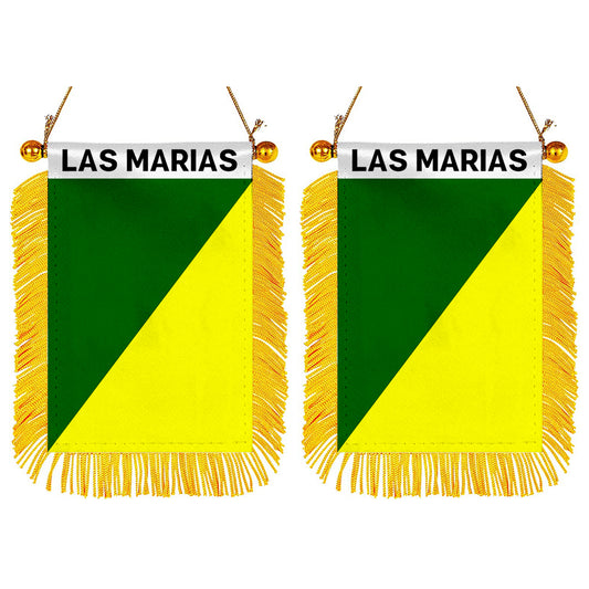 Las Marías, Puerto Rico Flag  Mini Car Rearview Mirror Flag Banner - 2PC