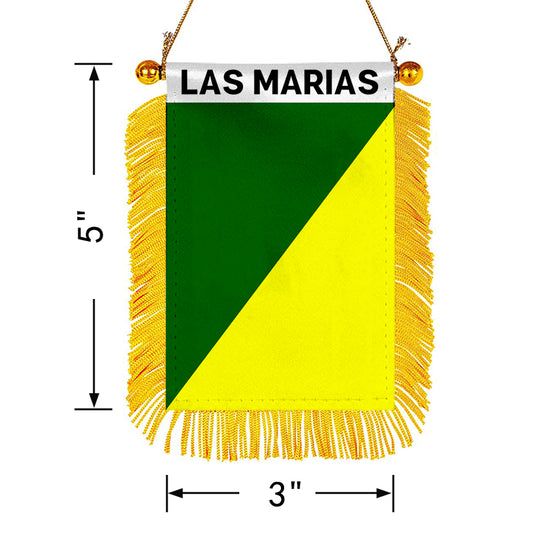 Las Marías, Puerto Rico Flag  Mini Car Rearview Mirror Flag Banner - 2PC