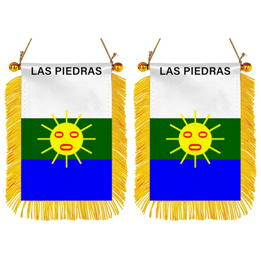 Las Piedras, Puerto Rico Flag Mini Car Rearview Mirror Flag Banner - 2PC