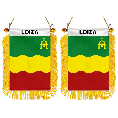 Loíza, Puerto Rico Flag Mini Car Rearview Mirror Flag Banner - 2PC