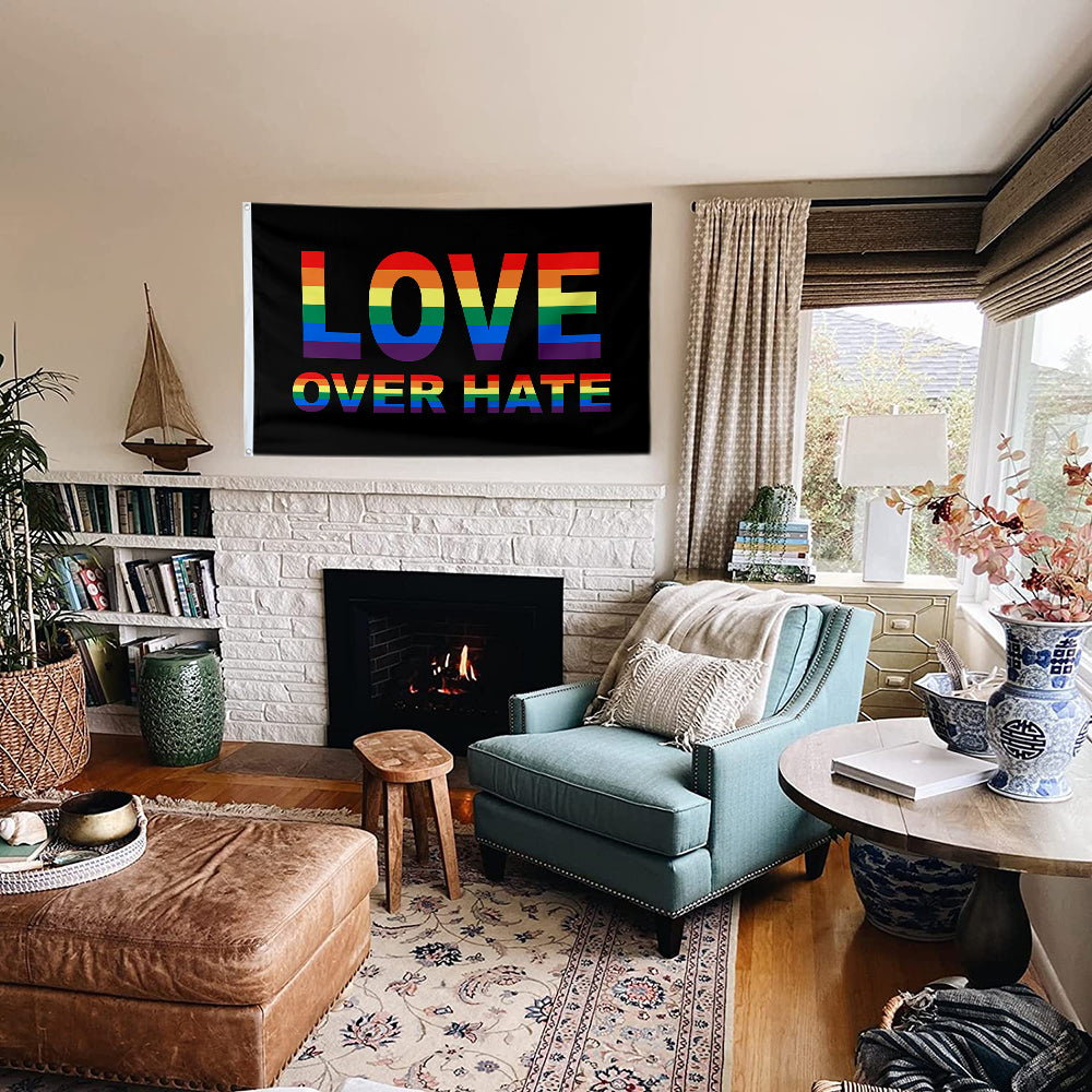 Fyon Love Over Hate Flag Rainbow  Indoor and Outdoor Banner