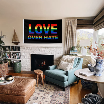 Fyon Love Over Hate Flag Rainbow  Indoor and Outdoor Banner