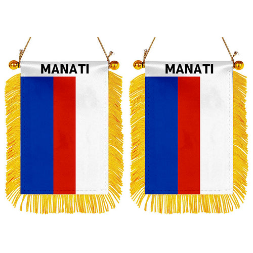 Manatí, Puerto Rico Flag Mini Car Rearview Mirror Flag Banner - 2PC