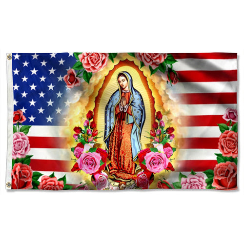 Fyon Mary, Mother of Jesus. Our Lady of Guadalupe American Flag 41144 Indoor and outdoor banner