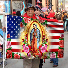 Fyon Mary, Mother of Jesus. Our Lady of Guadalupe American Flag 41144 Indoor and outdoor banner