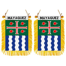 Mayaguez, Puerto Rico Flag  Mini Car Rearview Mirror Flag Banner - 2PC