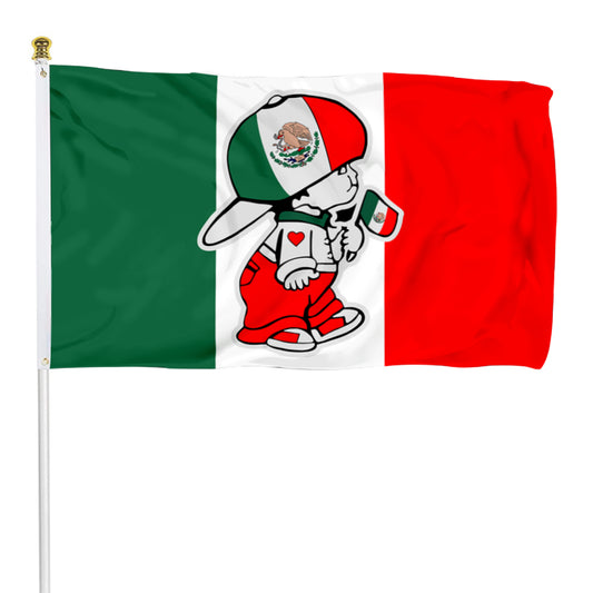 Fyon Mexican Boy holding Mexico National Wall Garage Flag Banner