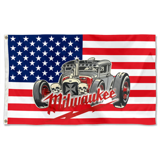 Fyon Milwaukee tools decal red rat rod mechanic anner Flag Banner
