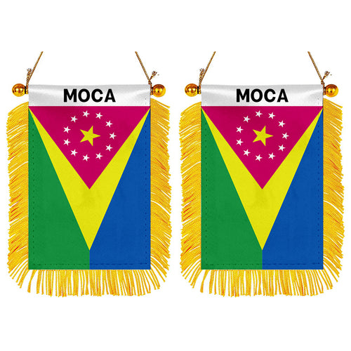 Moca, Puerto Rico Flag Mini Car Rearview Mirror Flag Banner - 2PC